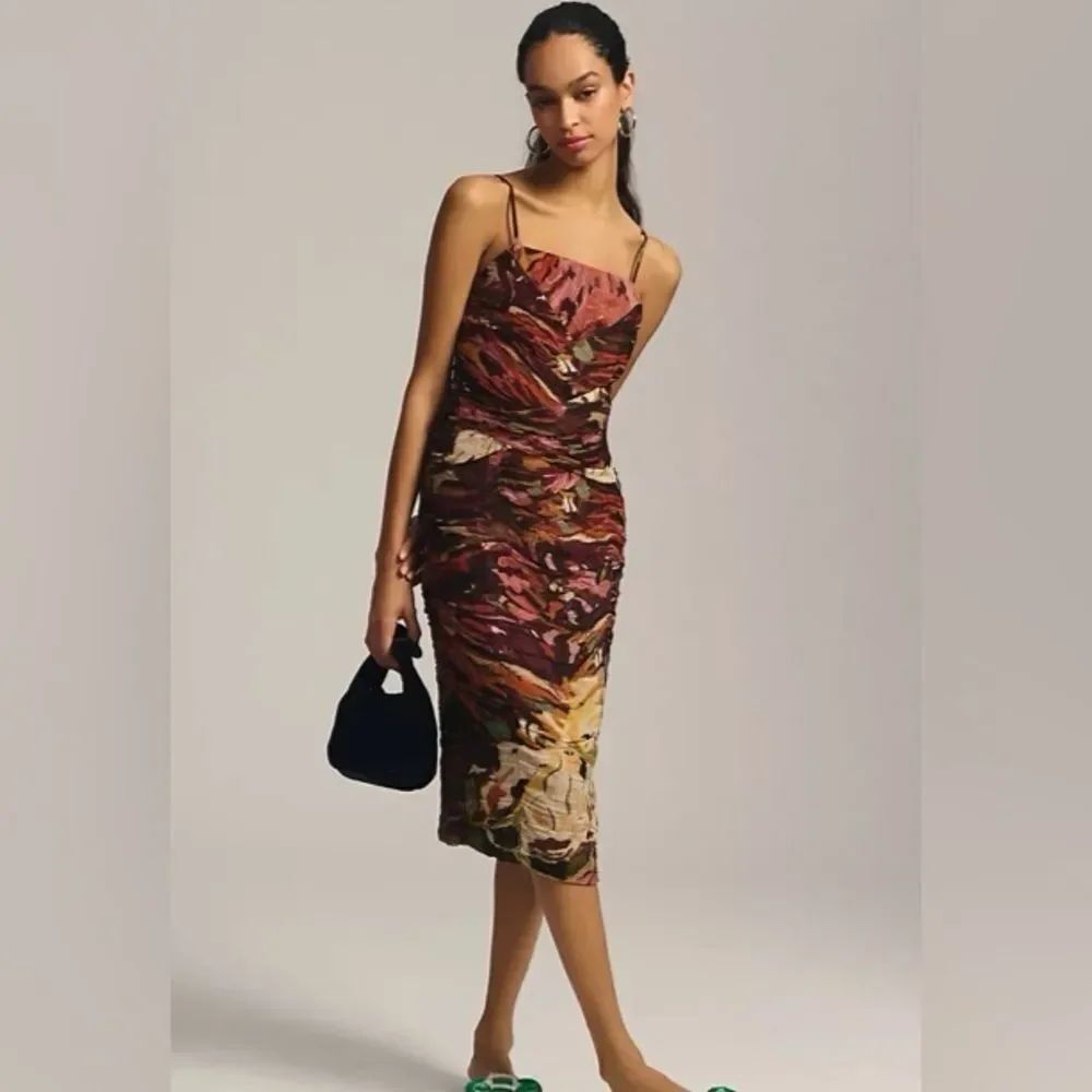 Anthropologie Let Me Be Ruched Square-Neck Sheath Midi Dress Size XS